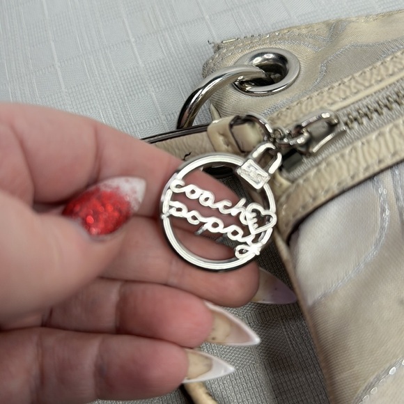 Coach Poppy medium satchel hobo Handbag M1093-17047 gray canvas metallic Accents - Picture 7 of 12